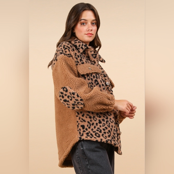 VERY J Fuzzy Leopard Button Down Long Sleeve Jacket - Picture 4 of 6